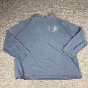 Kukumber Mens Long Sleeve T-Shirt Blue Distressed Graphic Tee Size L